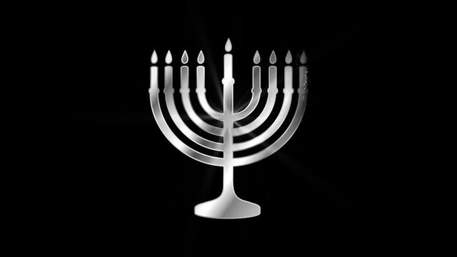 Hanukkah Candles Religious symbol Particles Animation, Magical Particle Dust Animation of Religious Hanukkah Candles Sign with Rays.
