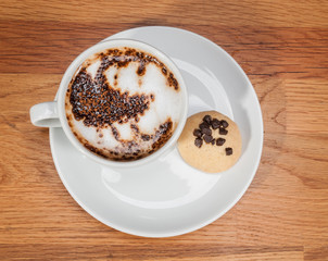 top view a cup of coffee and cookie