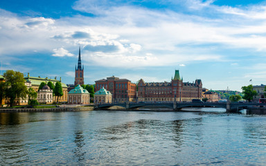 Naklejka premium Riddarholmen island with Riddarholm Church spires, Stockholm, Sweden