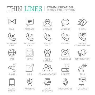 Collection Of Communication Related Line Icons. Vector Eps 8
