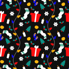 New Years garland and stuff seamless pattern