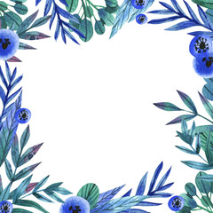 Fototapeta na wymiar Watercolor flower frame. Watercolor template for wedding invitation or greeting card.