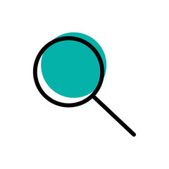Line icon magnifier with turquoise element isolated on white background. Vector illustration.