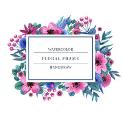 Watercolor flower frame. Watercolor template for wedding invitation or greeting card.