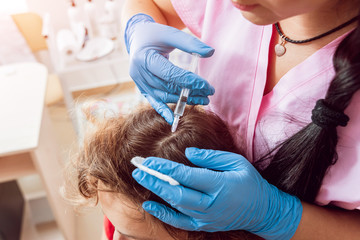 Platelet rich plasma injection procedure. Hair growth stimulation.