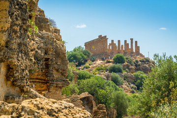 Scenic view of Juno Temple in the Valley of the Temples of Agrigento. Sicily, southern Italy.