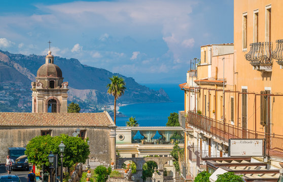 Scenic sight in Taormina, famous beautiful city in the Province of Messina, Sicily, southern Italy.