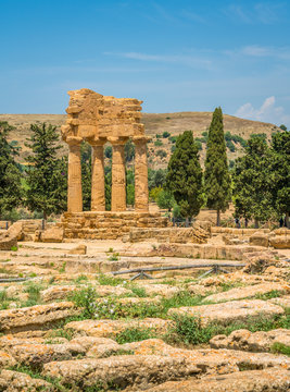 Ruins of Temple of Castor and Pollux in the Valley of the Temples. Agrigento, Sicily, southern Italy.