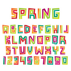 Set of colorful letters and numbers. Vector graphic alphabet symbols in cartoon style.