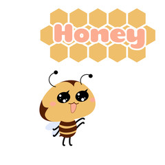 Honey Bee character design in anime style for logo. Funny bees on a white background for t-shirt. Vector illustration