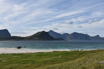 Norwegen, Lofoten, Leknes, Uttakleiv, Haukland, Haukland Beach, Schotterstraße, Küste,...