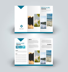 Fototapeta na wymiar Brochure template. Business trifold flyer. Creative design trend for professional corporate style. Vector illustration. Blue color.