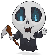 Cute Death Character Ready for Halloween Celebration, Vector Illustration