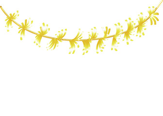 Vector detailed tinsel isolated on white background. Gold christmas decoration. Golden garland for holiday design.