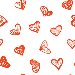 Red Hearts on white background seamless pattern 