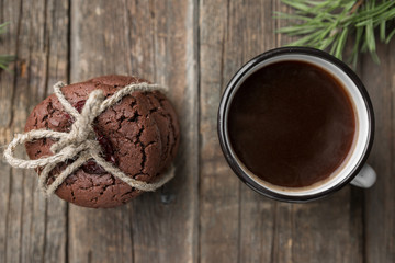 Christmas chocolate cookies with cranberry tied with twine