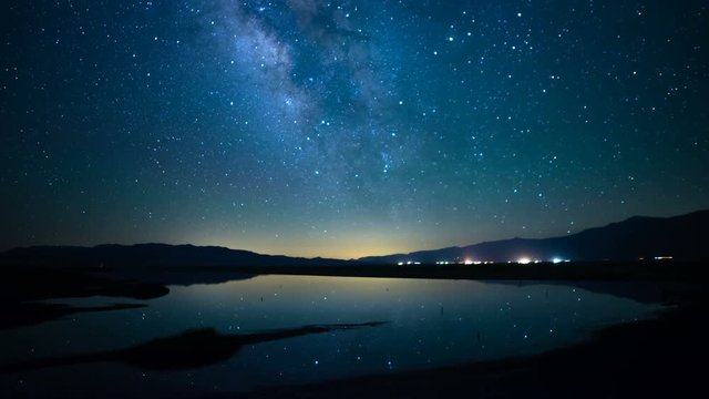 Milky Way Galaxy and Aquarids Meteor Shower Reflections on Lake in Sierra Nevada Mountains California USA