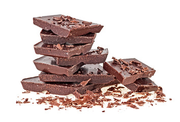 Chocolate bars with pieces on a white background