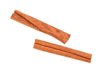 Aromatic cinnamon sticks on white background, top view.
