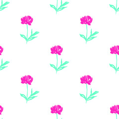 Vector Fantasy Painting Illustration cute Flowers and Brush Strokes Seamless Pattern Print