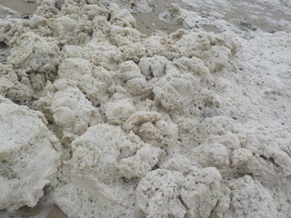 dirty foam crown on the sea