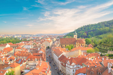 Fototapeta na wymiar Beautiful view of tiled roofs in Prague's historic district, Czech Republic