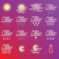 Translucent weather icons set. Flat vector symbols on colorful background. Forecast template instruments for app or web