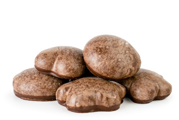 Fototapeta premium A bunch of chocolate gingerbread on a white background.