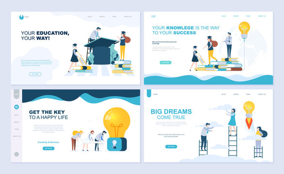 Set of landing page template for staff education, consulting, college, education app. Modern vector illustration flat concepts decorated people character for website and mobile website development.