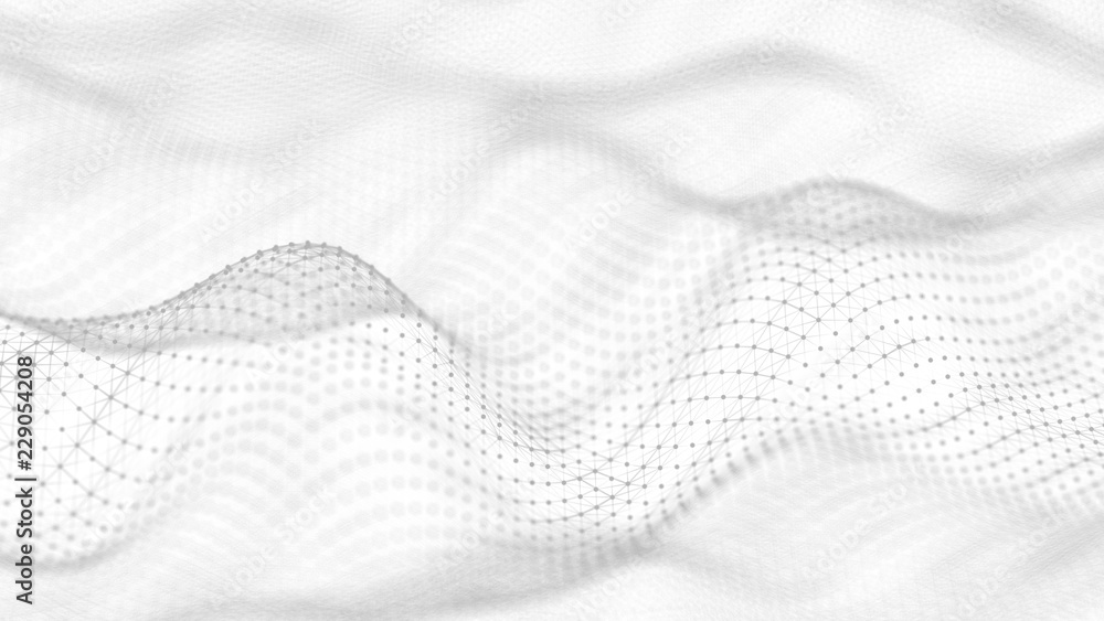 Poster abstract white futuristic background. wave white background. connecting dots and lines on white back