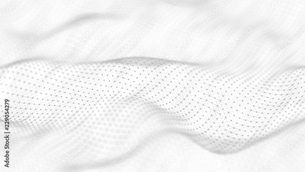 Poster abstract white futuristic background. wave white background. connecting dots and lines on white back