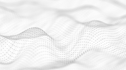 Abstract white futuristic background. Wave white background. connecting dots and lines on white background. 4k rendering.
