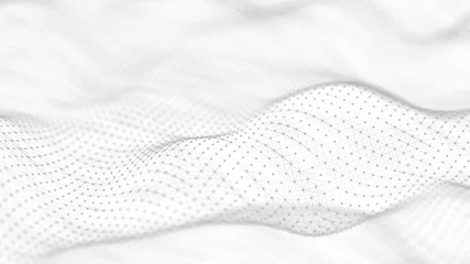 Gordijnen Abstract white futuristic background. Wave white background. connecting dots and lines on white background. 4k rendering. © Dmitry