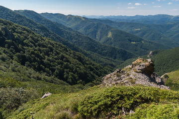 Beautiful mountain view from the entrances on the path to the Kozya Stena hut. The Troyan Balkan is exceptionally picturesque and offers a combination of wonderful mountain scenery, fresh air.