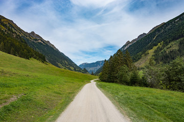 Fototapeta premium Fahrt durch die Alpen ins Tal