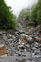 Steinlawine in den Alpen