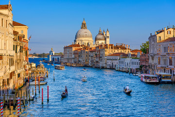 Grand Canal with Basilica di Santa Maria della Salute in Venice, Italy. View of Venice Grand Canal....