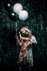Naklejka premium balloons and zombie girl