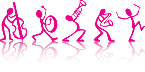 Band musicians playing music, vector ideal for t-shirts pink