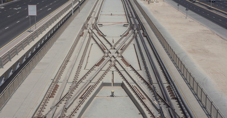 empty railway track for tram in the city. Dubai