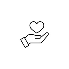 heart in hand palm symbol line black icon on white background
