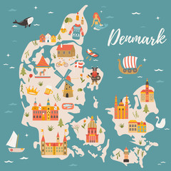 Illustrated map of Kingdom of Denmark,