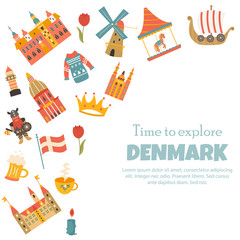 Banner with danish symbols, famous places