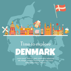 Banner with danish symbols, famous places