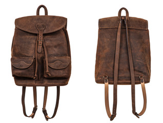 brown leather backpack isolated on white
