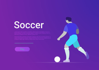 Soccer sportsmen vector flat football player play ball banner