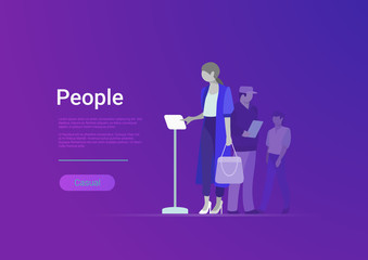Group of people flat vector banner. Woman man. Society crowd