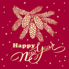 Hand drawn pine tree branch