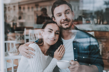 Hugging. Leisure Time. Tea Party. Smiling People.