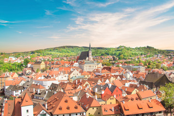 Fototapeta na wymiar Nice view of the historic center of Cesky Krumlov, Czech Republic